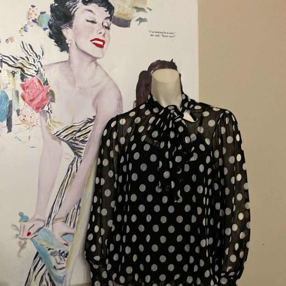 Polka Dot Sheer Blouse - Black and White